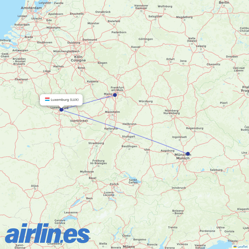 Lufthansa from Luxembourg Airport destination map