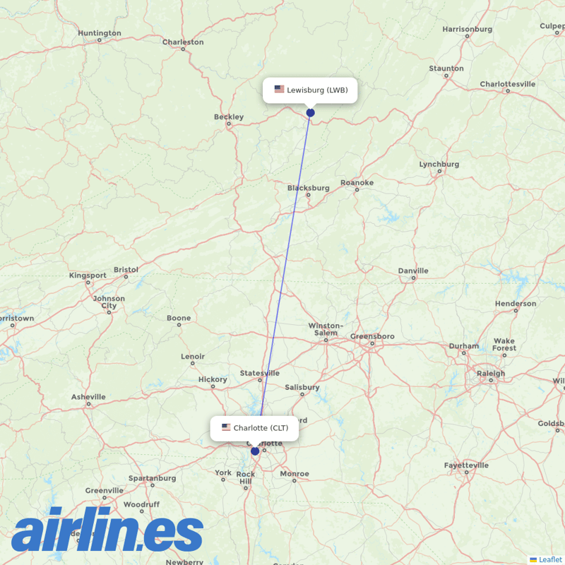 Contour Aviation from Greenbrier Valley Airport destination map