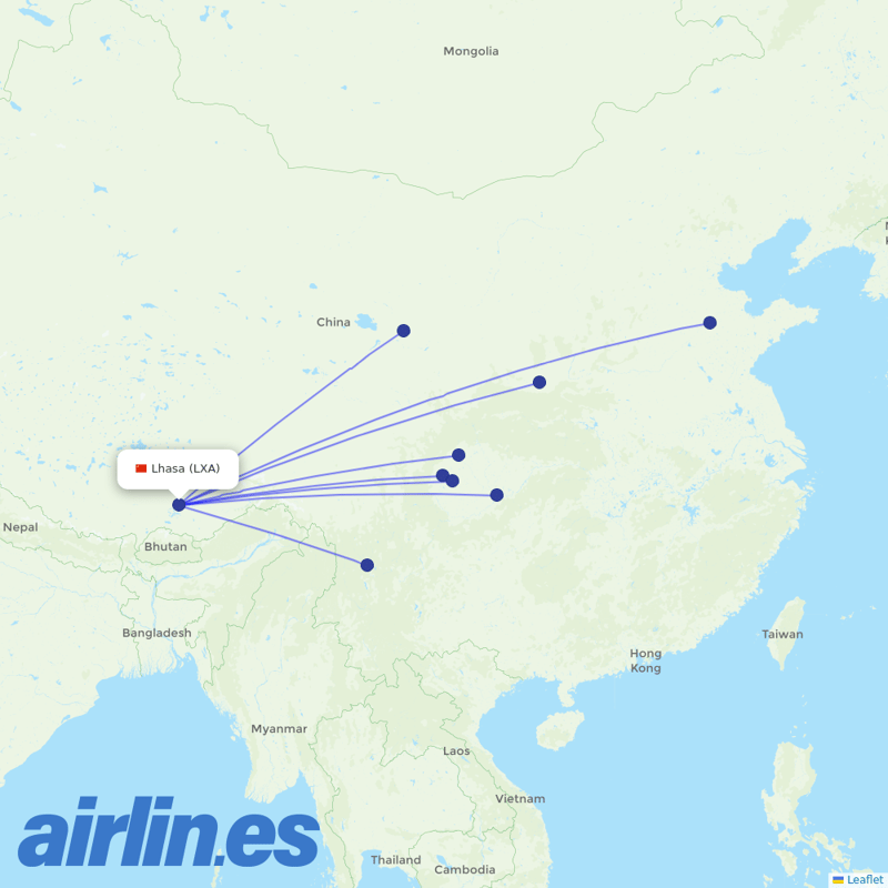 Sichuan Airlines from Lhasa Airport destination map