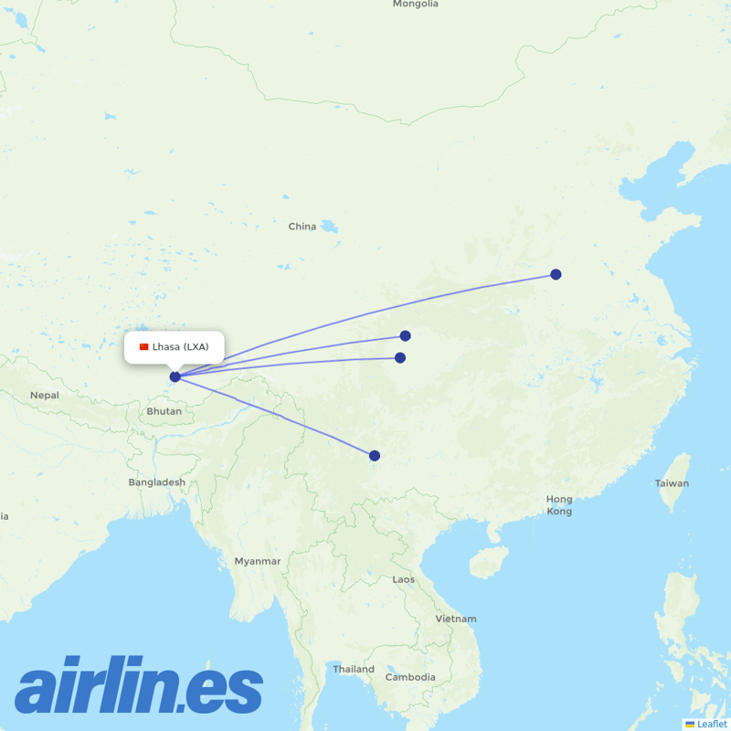 Lucky Air from Lhasa Airport destination map