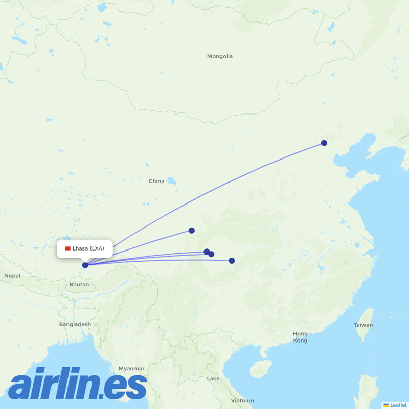 Air China from Lhasa Airport destination map