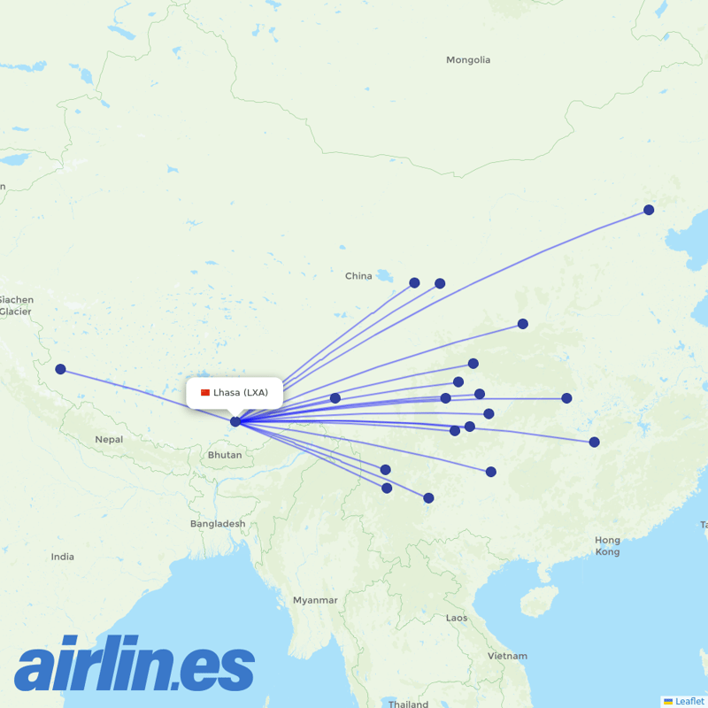 Tibet Airlines from Lhasa Airport destination map