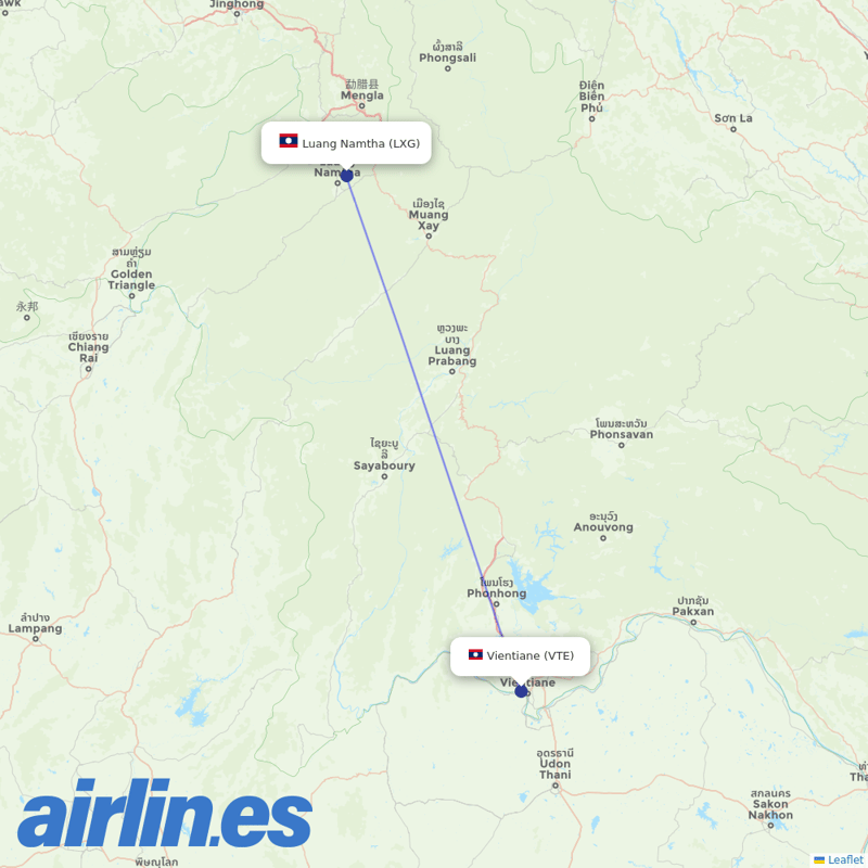Lao Airlines from Luang Namtha Airport destination map