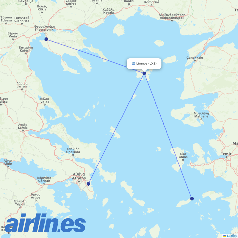 Olympic Air from Limnos Airport destination map