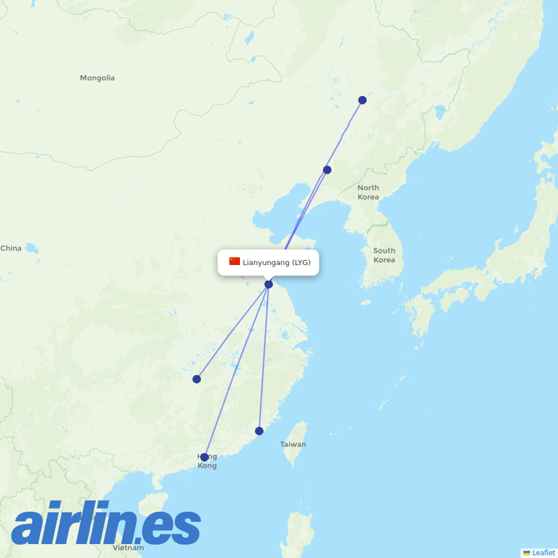 Xiamen Airlines from Lianyungang Airport destination map