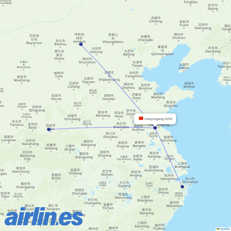 China Eastern Airlines from Lianyungang Airport destination map