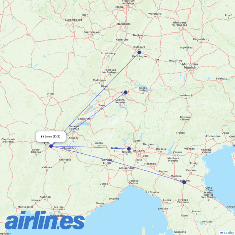 Transcarga from Lyon–Saint-Exupéry Airport destination map