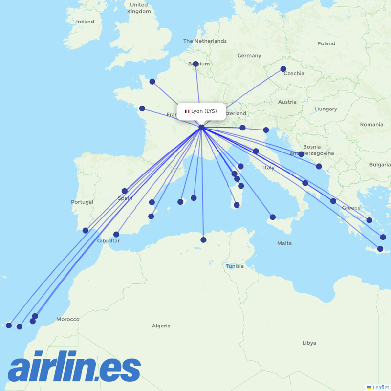 Volotea from Lyon–Saint-Exupéry Airport destination map