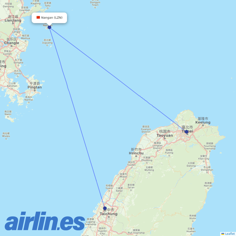 UNI Air from Matsu Nangan Airport destination map