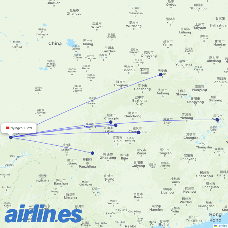 Sichuan Airlines from Nyingchi Airport destination map
