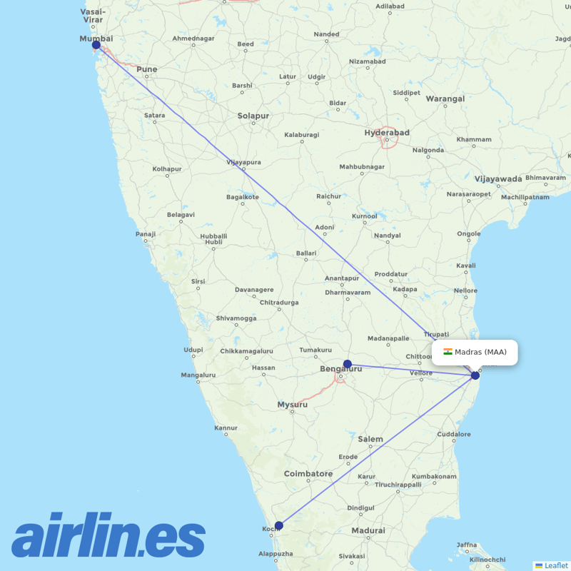 Starlight Airline from Chennai International destination map