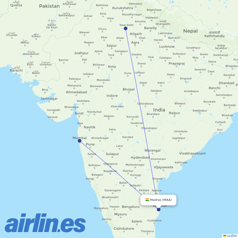Vistara from Chennai International destination map