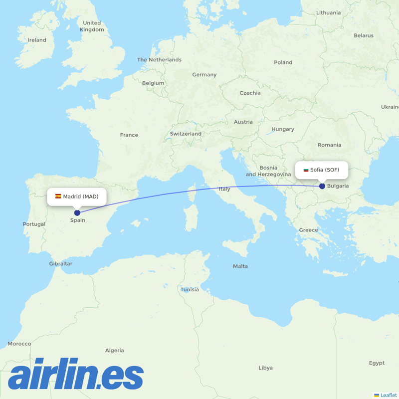 Bulgaria Air from Barajas destination map