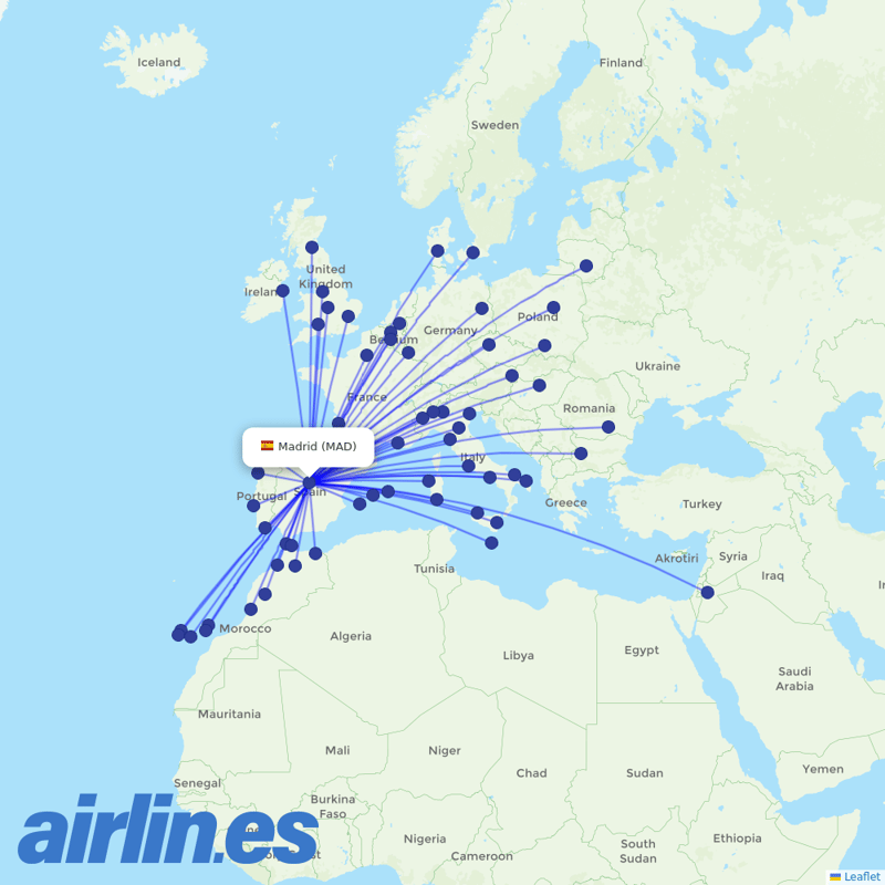 Ryanair from Barajas destination map