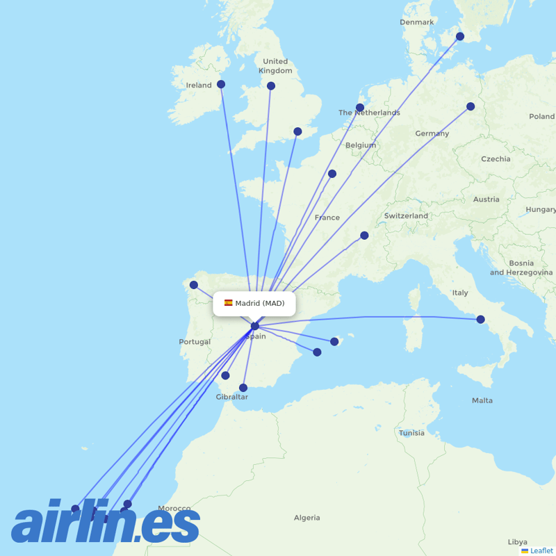 Iberia Express from Barajas destination map