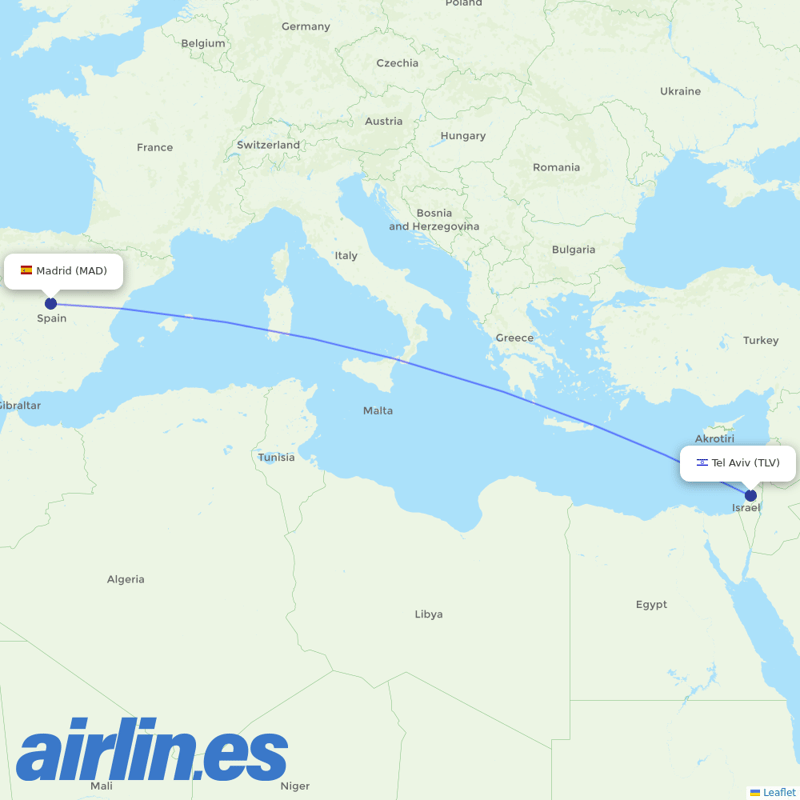 El Al from Barajas destination map