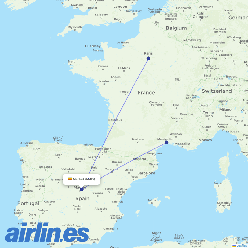Transavia France from Barajas destination map