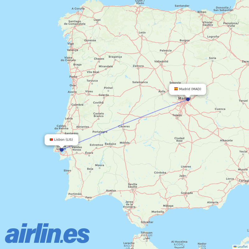 TAP Portugal from Barajas destination map