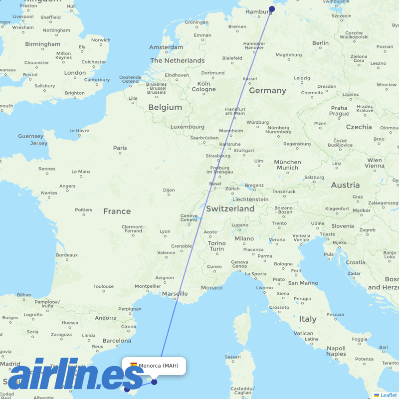 FlexFlight from Menorca Airport destination map