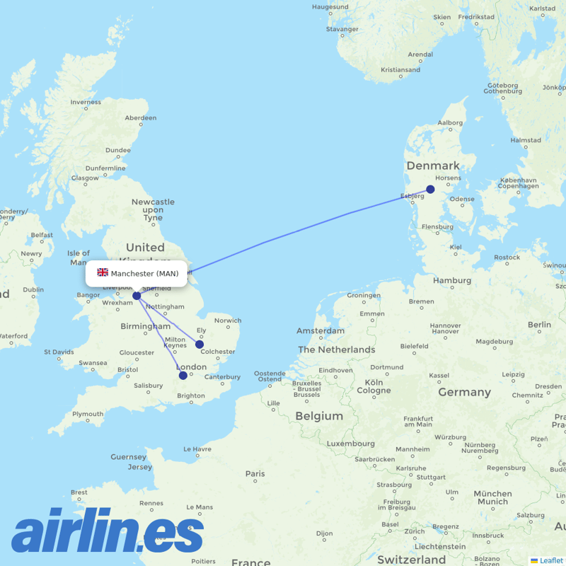 British Airways from Manchester Airport destination map