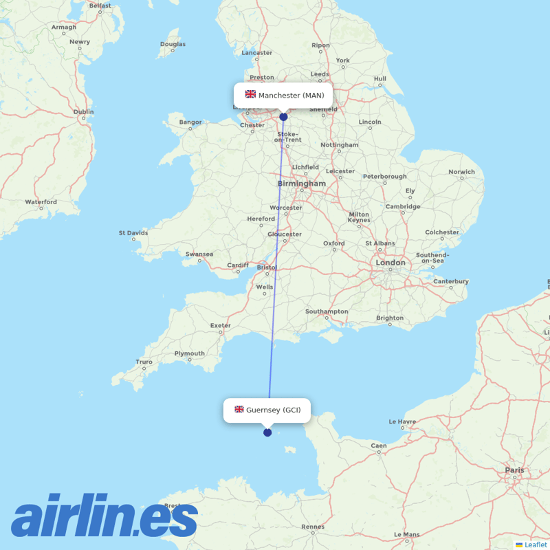 Aurigny Air Services from Manchester Airport destination map