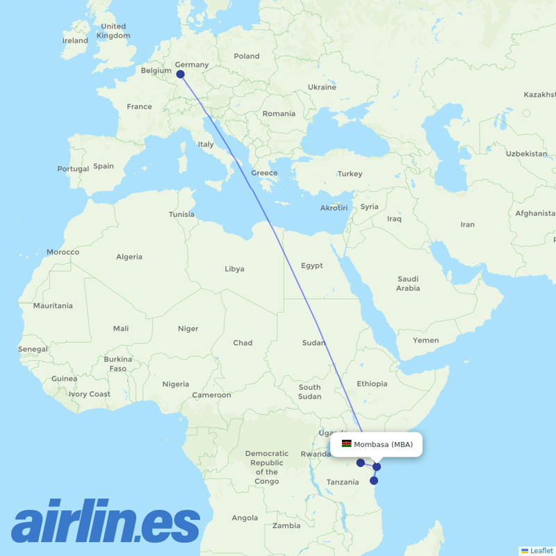 Airbus Transport International from Moi International destination map
