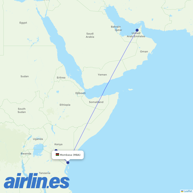 Kenya Airways from Moi International destination map
