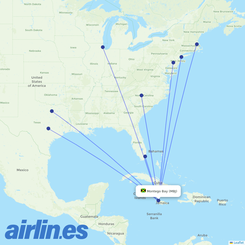 American Airlines from Sangster International destination map