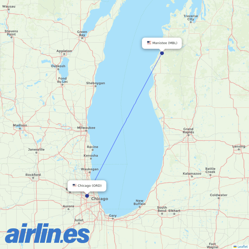 Cape Air from Manistee County-Blacker Airport destination map
