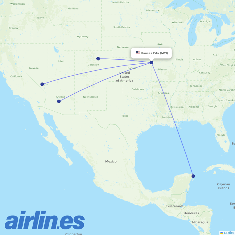 Frontier Airlines from Kansas City International Airport destination map
