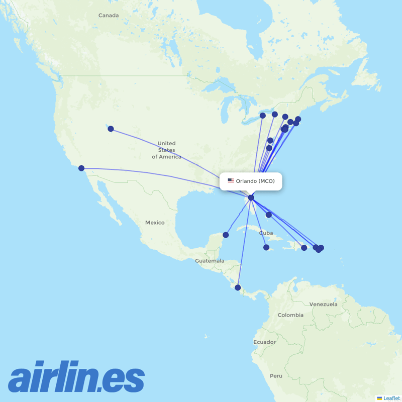 JetBlue Airways from Orlando International destination map