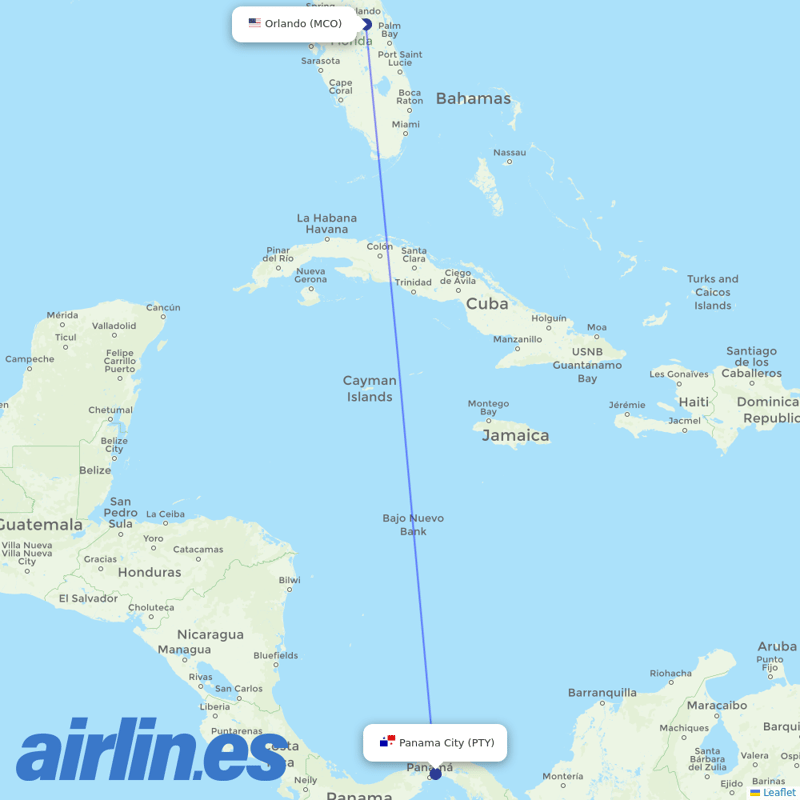Copa Airlines from Orlando International destination map