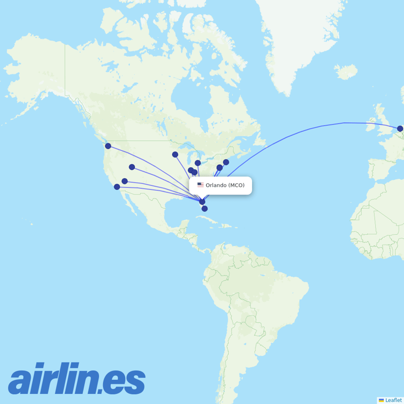 Delta Air Lines from Orlando International destination map