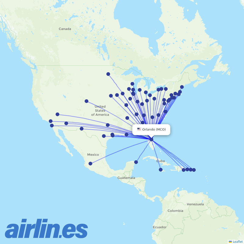 Frontier Airlines from Orlando International destination map