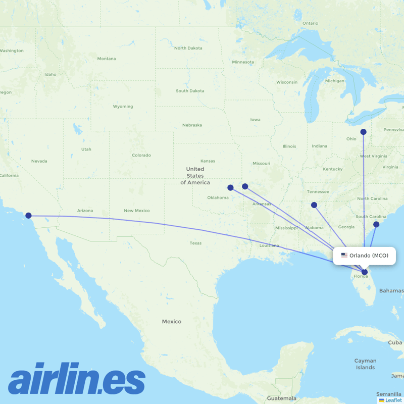 Breeze Airways from Orlando International destination map