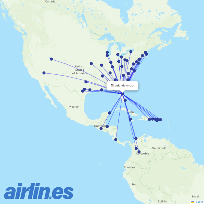 Spirit Airlines from Orlando International destination map