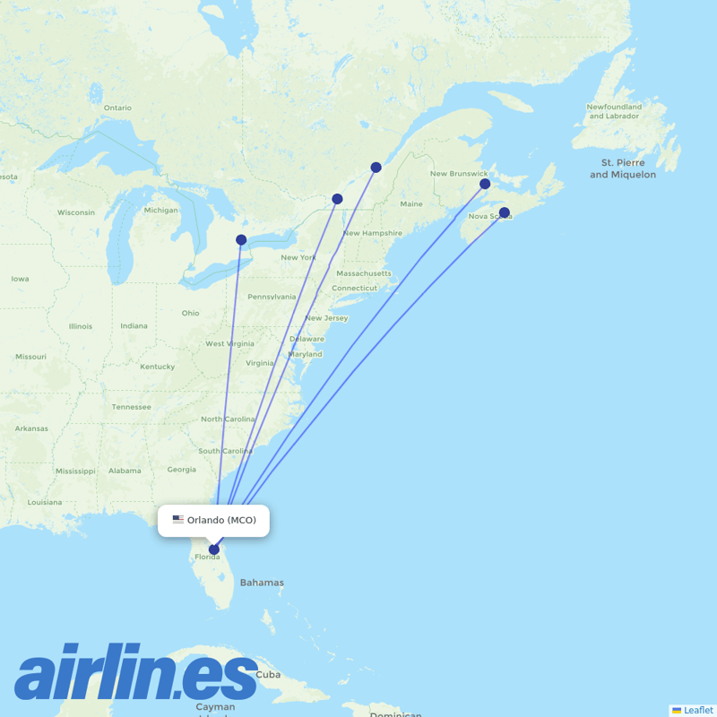 Air Transat from Orlando International destination map