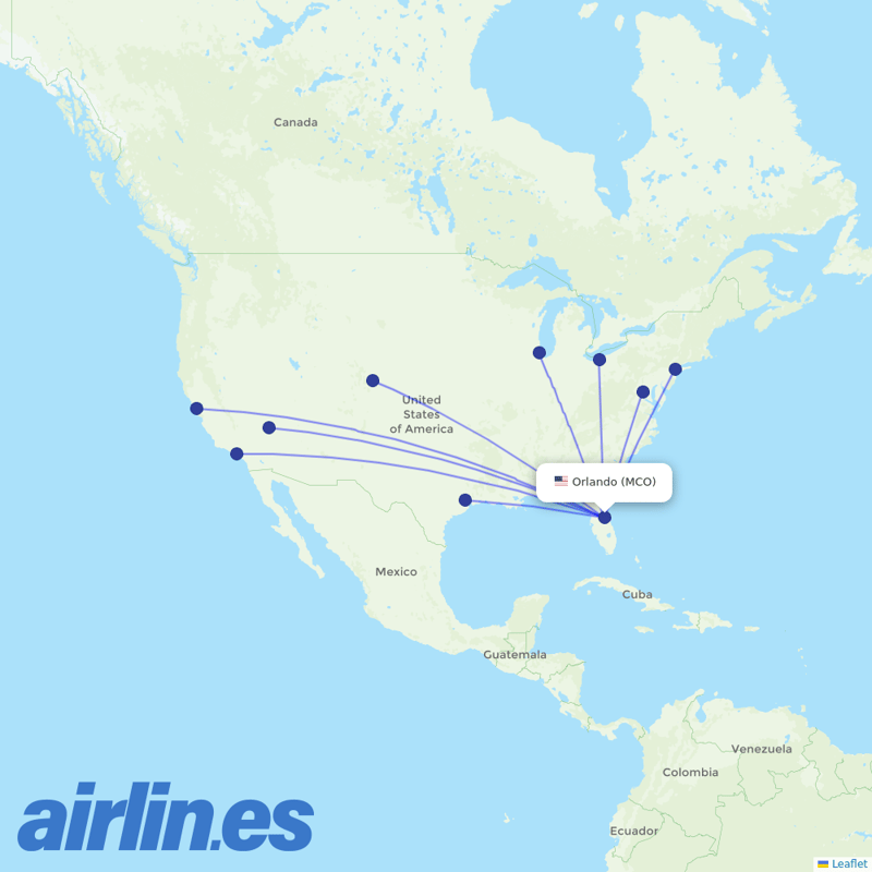 United Airlines from Orlando International destination map
