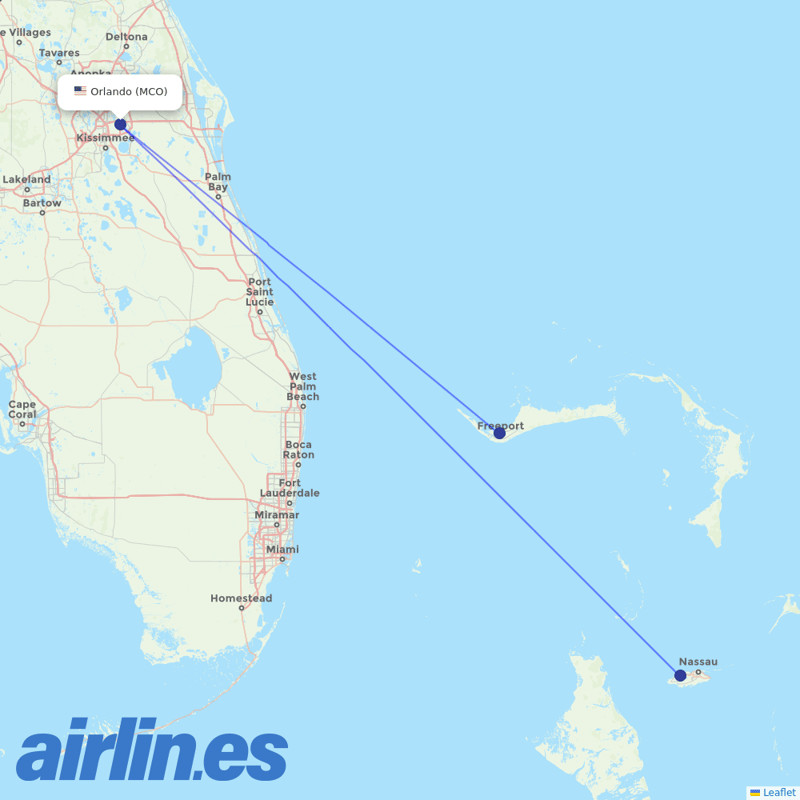 Bahamasair from Orlando International destination map