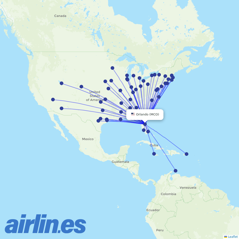 Southwest Airlines from Orlando International destination map
