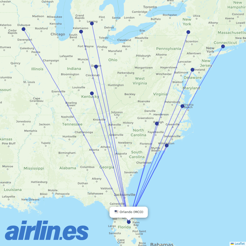 Xtra Airways from Orlando International destination map