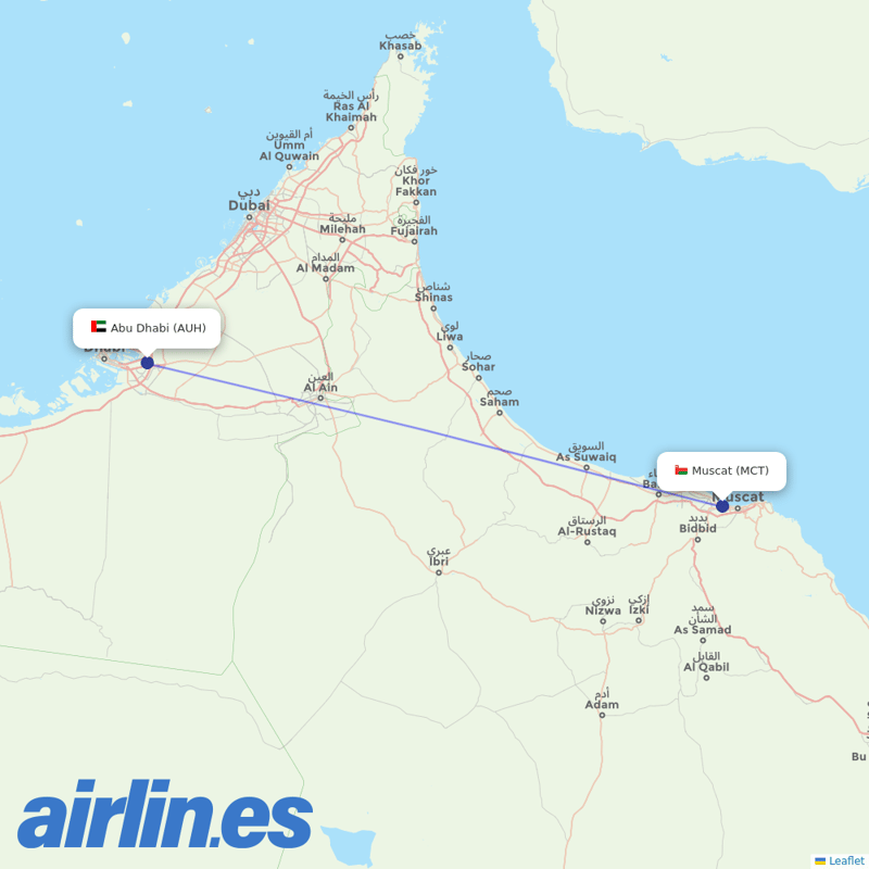 Air Arabia Abu Dhabi from Seeb International destination map