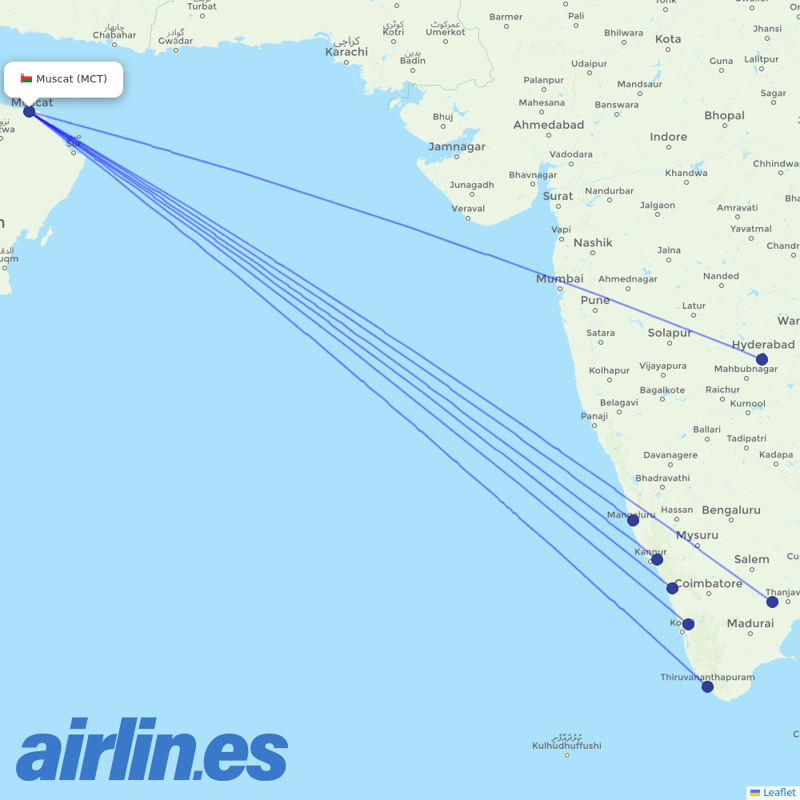 Air India Express from Seeb International destination map