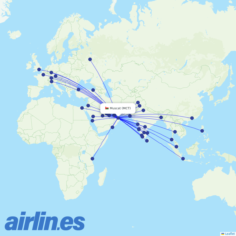 Oman Air from Seeb International destination map