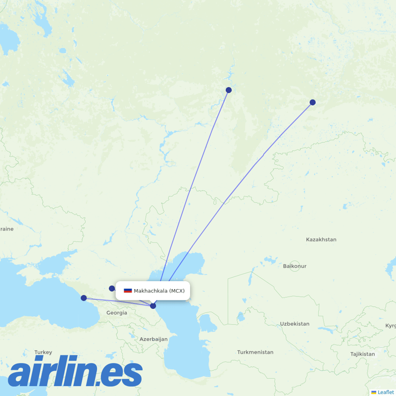 Azimuth Airlines from Makhachkala Airport destination map