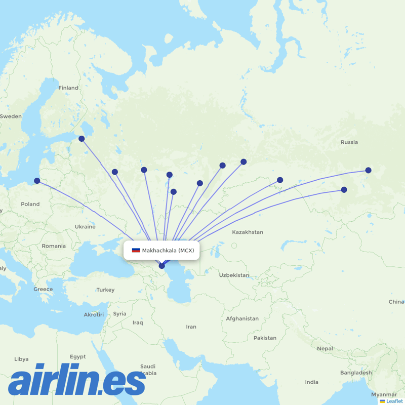 Nordwind Airlines from Makhachkala Airport destination map