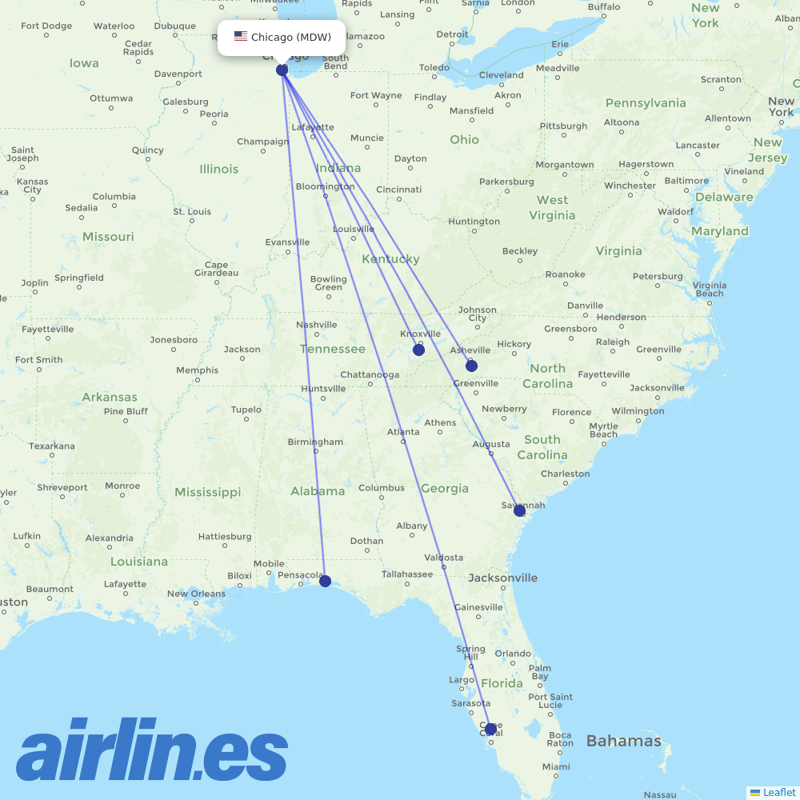 Allegiant Air from Chicago Midway International destination map