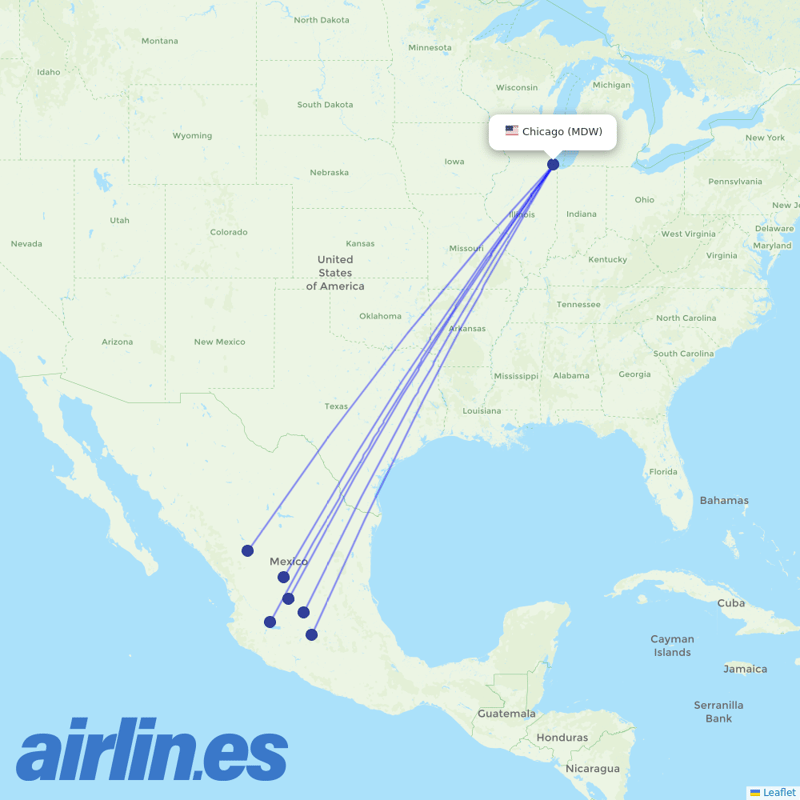 Volaris from Chicago Midway International destination map