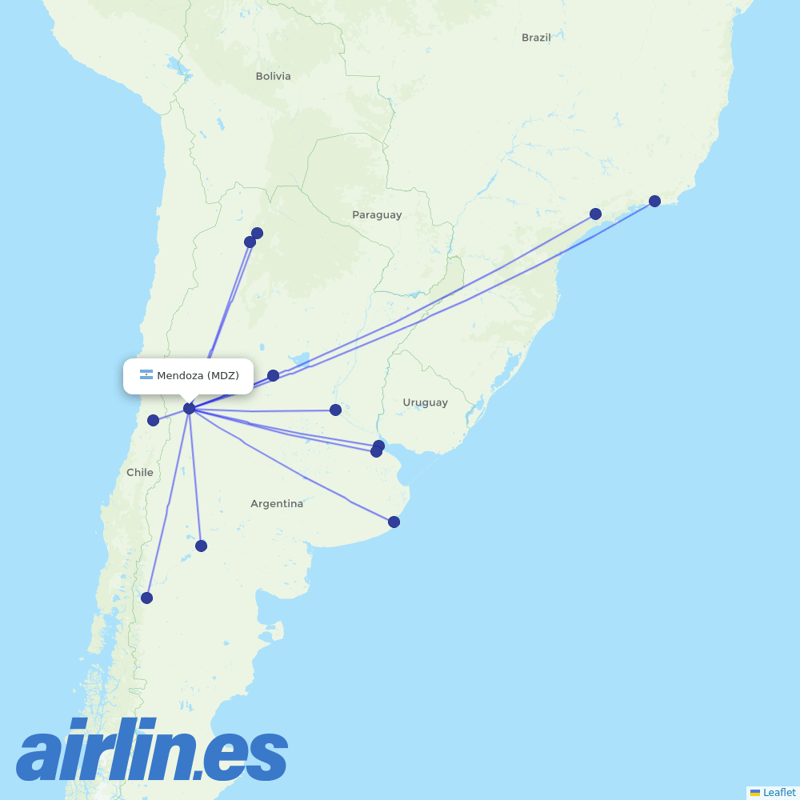 Aerolineas Argentinas from El Plumerillo destination map