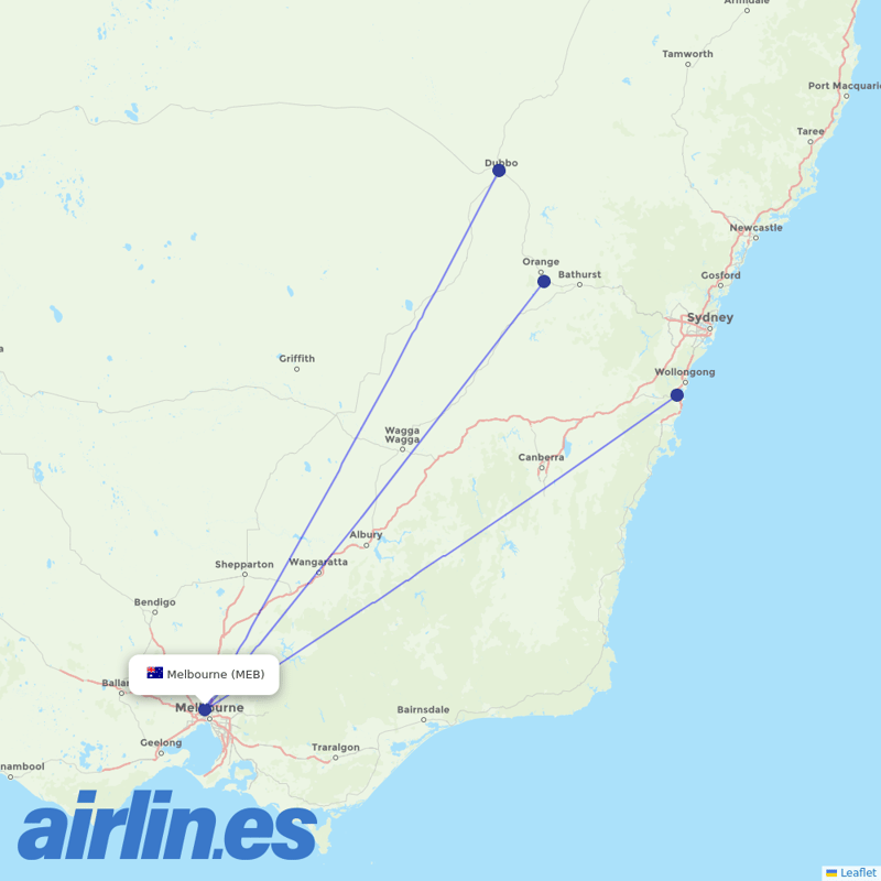 Link Airways from Melbourne Essendon destination map
